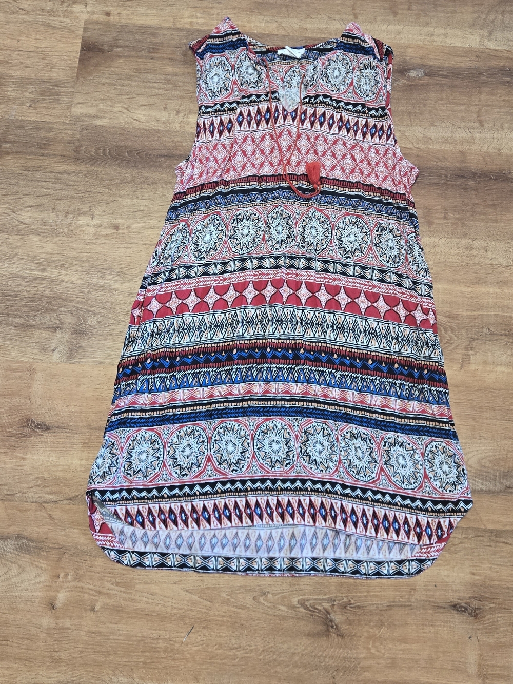 beachlunchlounge Sleeveless Printed A-Line Dress in Red, Blue, Black White  XL
